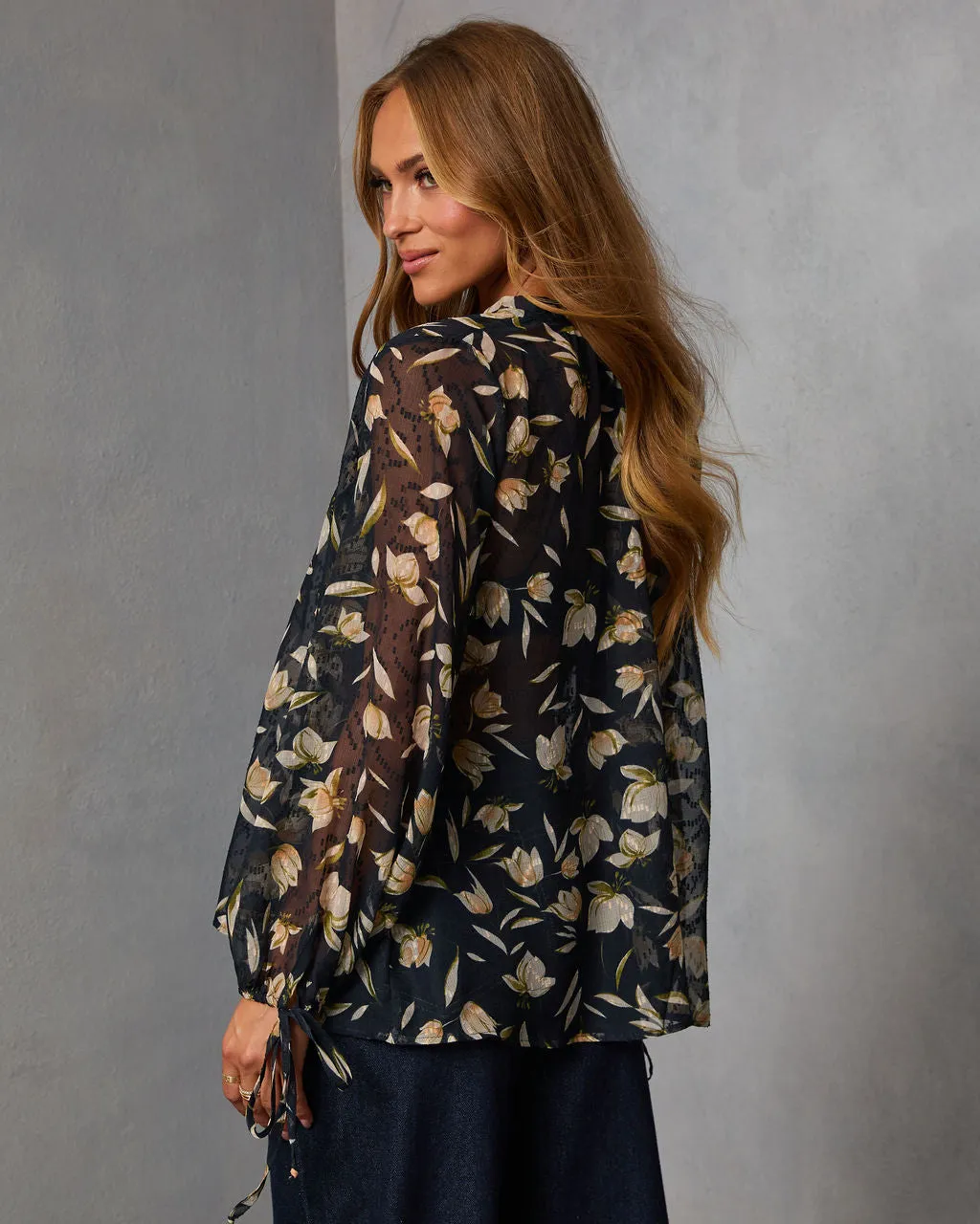 Rustic Bloom Printed Neck Tie Top sold by Vici product image thumbnail 4