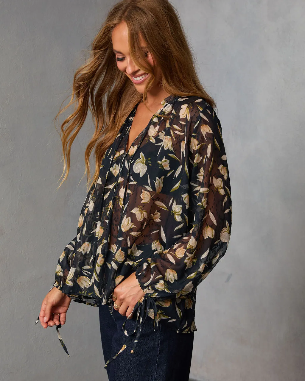 Rustic Bloom Printed Neck Tie Top sold by Vici product image thumbnail 3