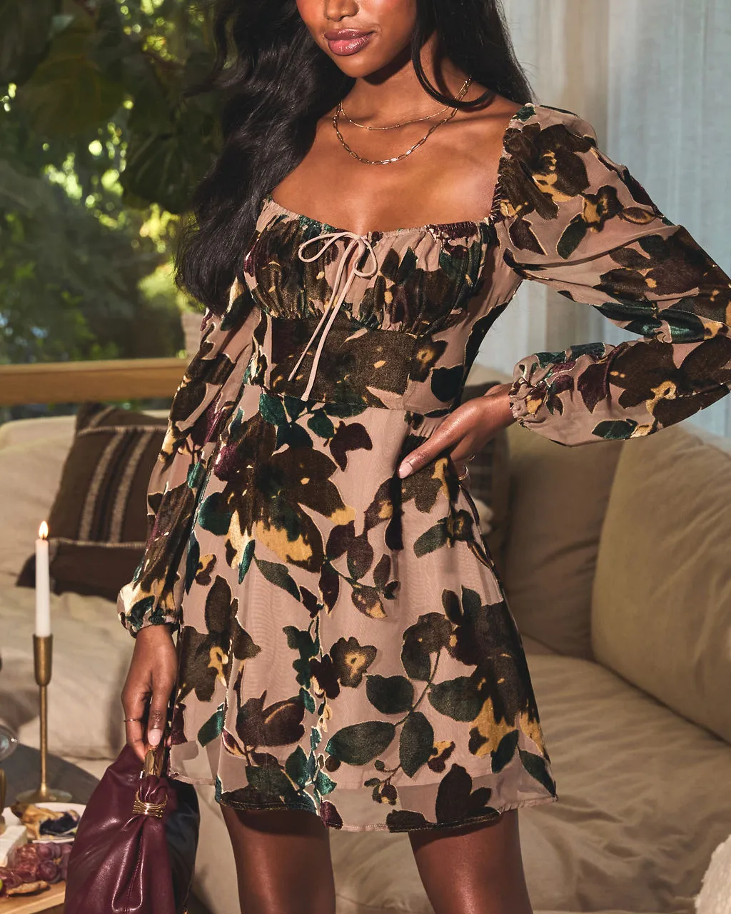 Velora Burnout Velvet Mini Dress sold by Vici product image thumbnail 5