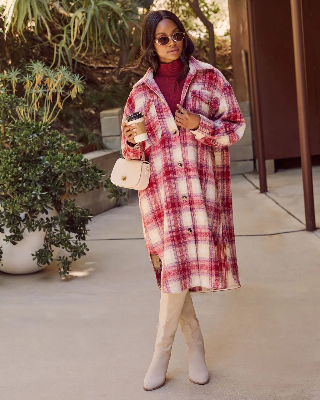 That September Feeling Plaid Pocketed Button Down Coat sold by Vici product image thumbnail 5