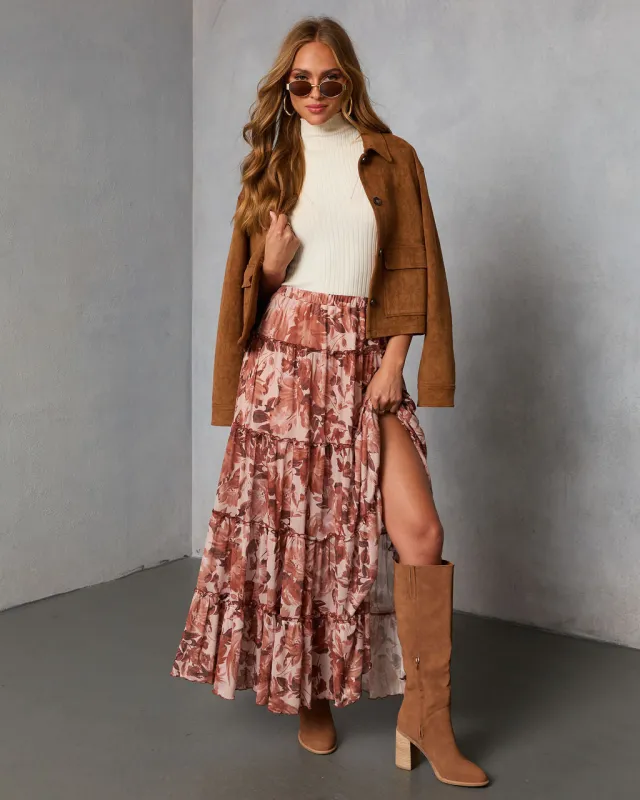 Gypsy Petal Printed Tiered Maxi Skirt sold by Vici