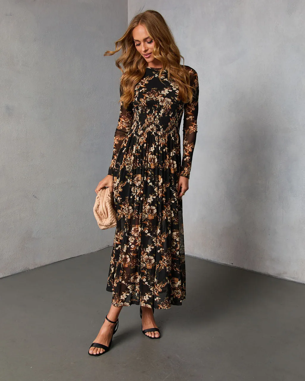 Solflower Printed Mesh Midi Dress sold by Vici