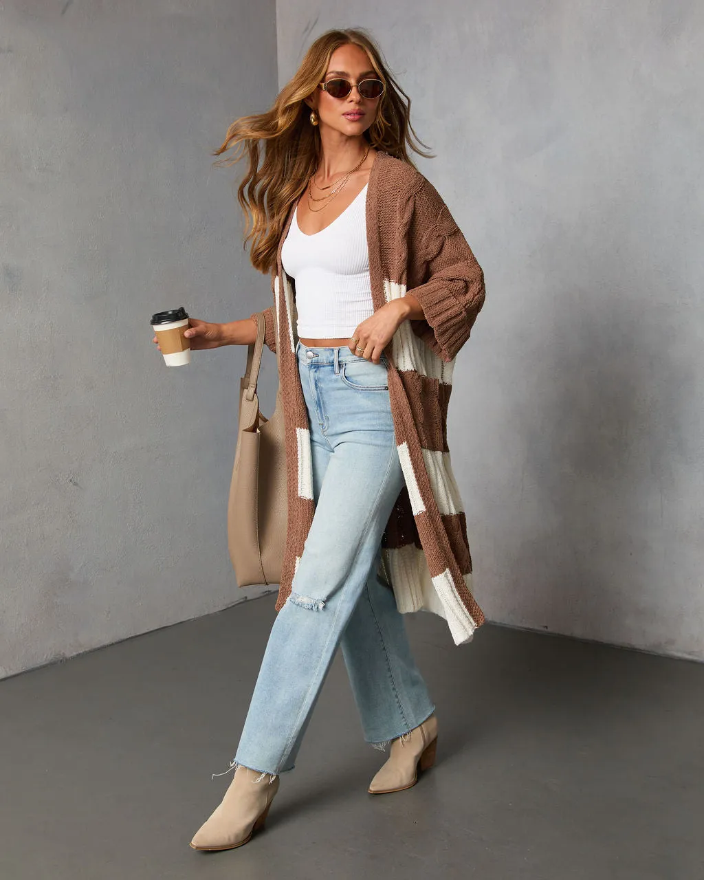 Nestle Down Contrast Stripe Knit Cardigan sold by Vici product image thumbnail 3