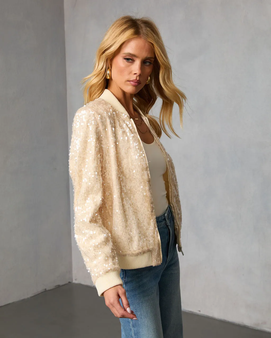 Festive Mode Sequin Bomber Jacket sold by Vici product image thumbnail 3
