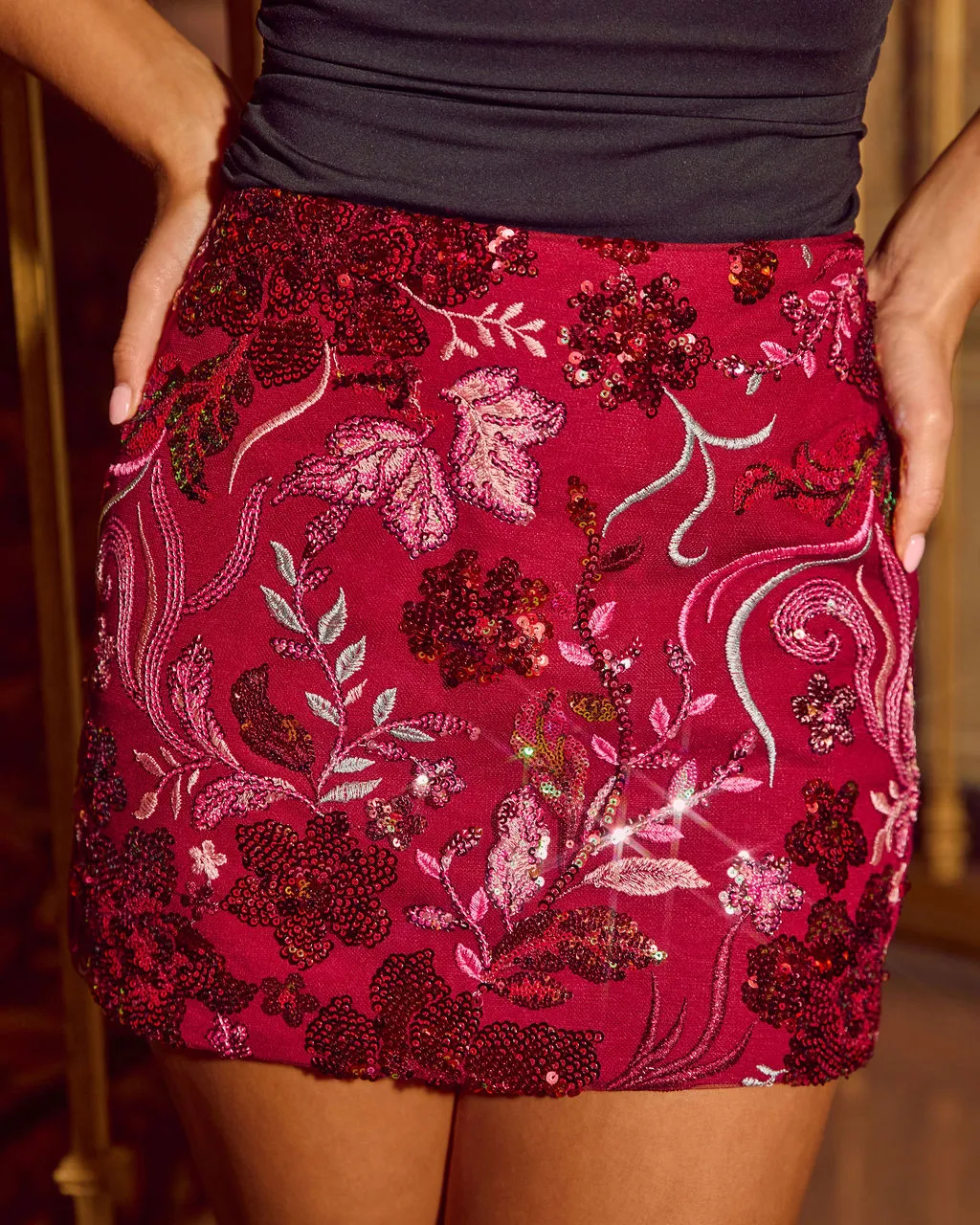 Garden Drop Sequin Embellished Mini Skirt sold by Vici product image thumbnail 3