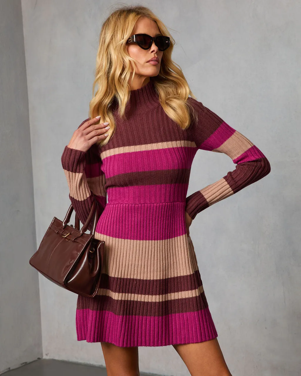 Noeme Striped Mock Neck Knit Mini Dress sold by Vici product image thumbnail 2