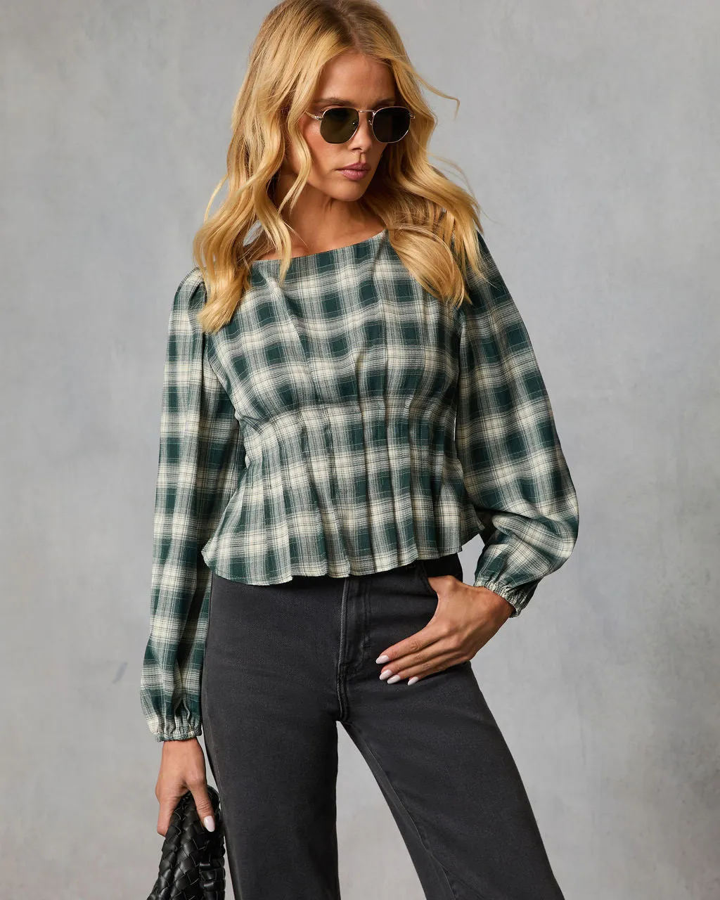 Seasoned Whimsy Plaid Peasant Top sold by Vici product image thumbnail 3
