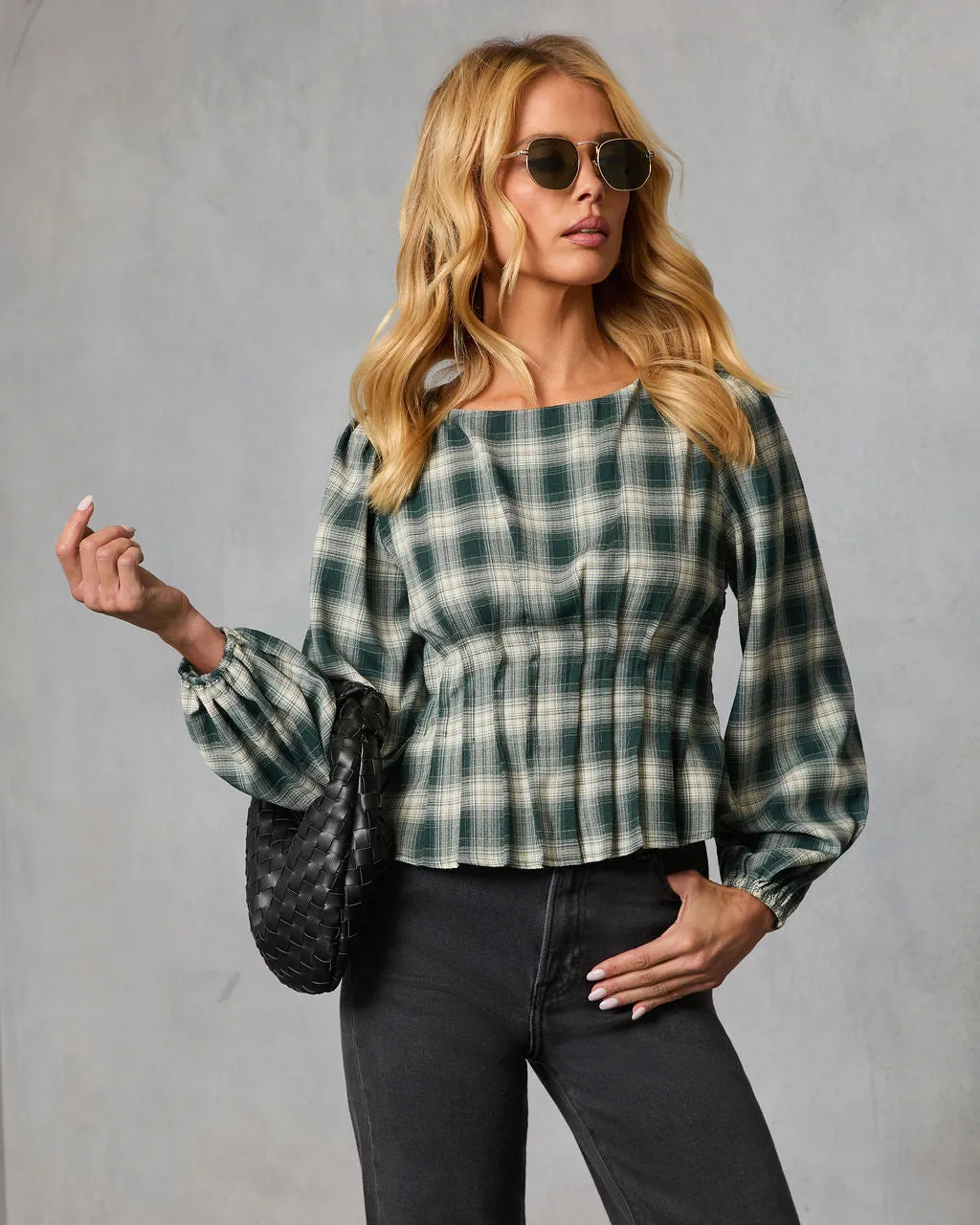 Seasoned Whimsy Plaid Peasant Top sold by Vici product image thumbnail 4
