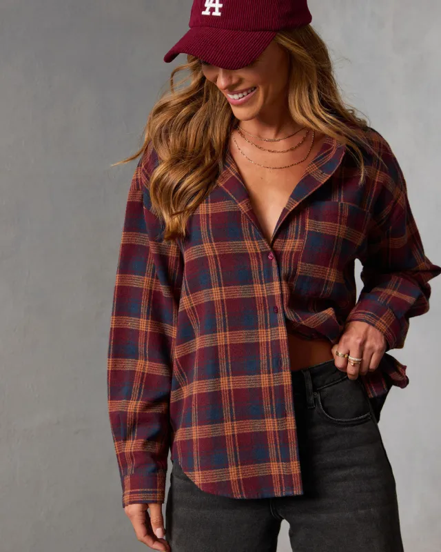 Toasted Maple Plaid Button Down Top sold by Vici