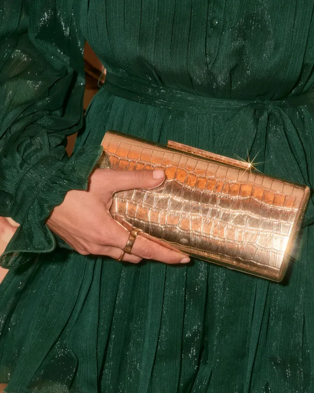 Starlet Hour Metallic Embossed Hard Case Clutch sold by Vici