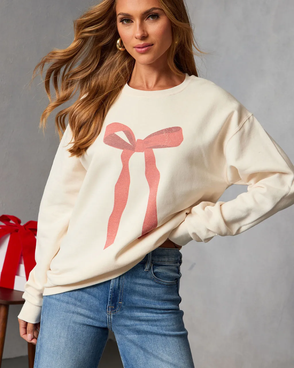 Softly Tied Bow Print Graphic Sweatshirt sold by Vici product image thumbnail 5