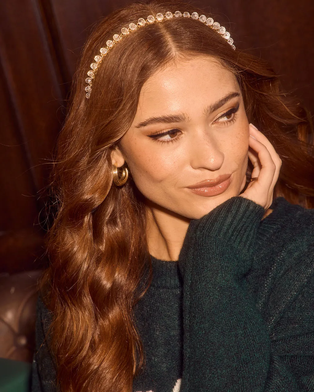 Sleigh Scene Rhinestone Embellished Headband sold by Vici