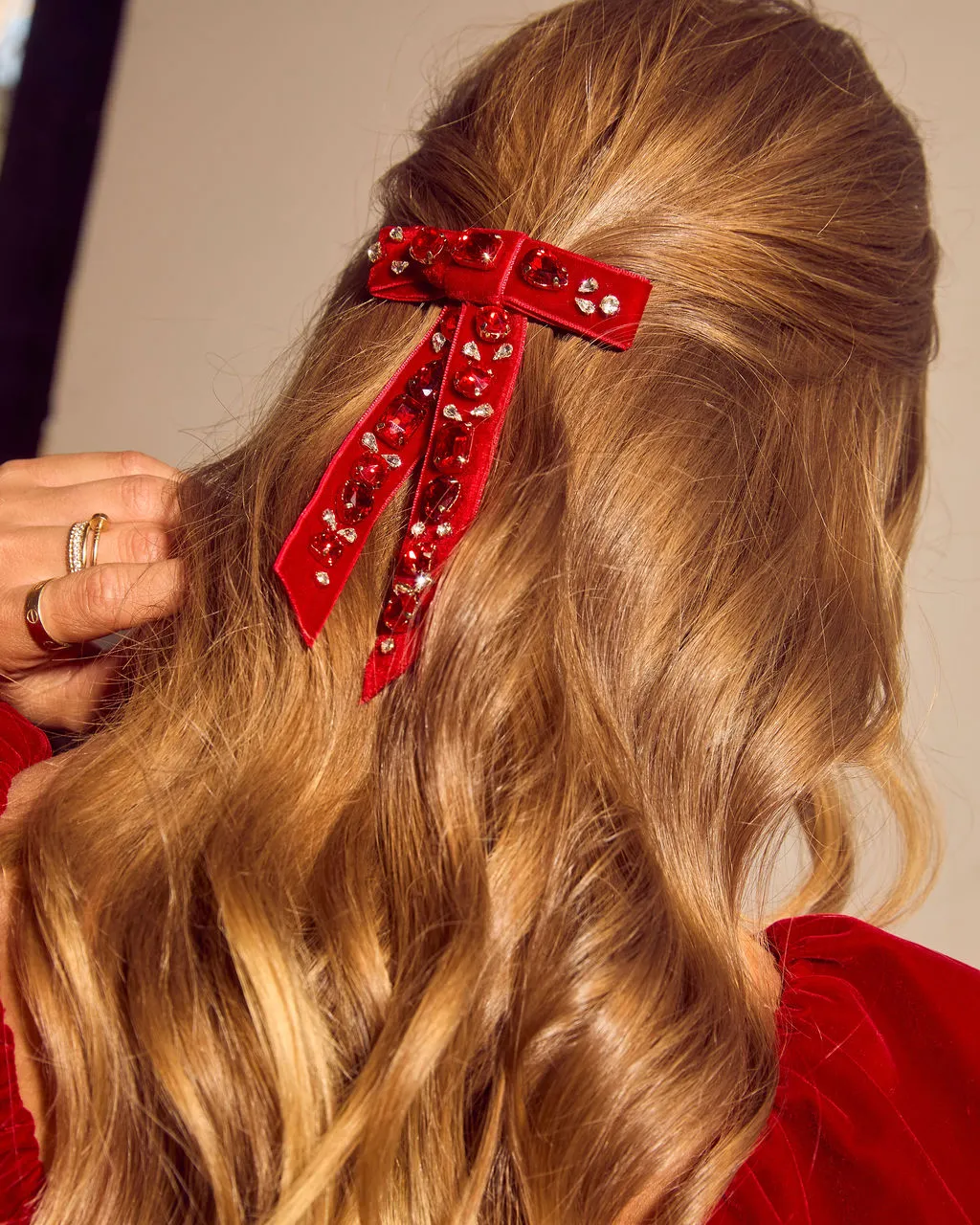 Maisey Velvet Embellished Bow Hair Barrette sold by Vici product image thumbnail 4