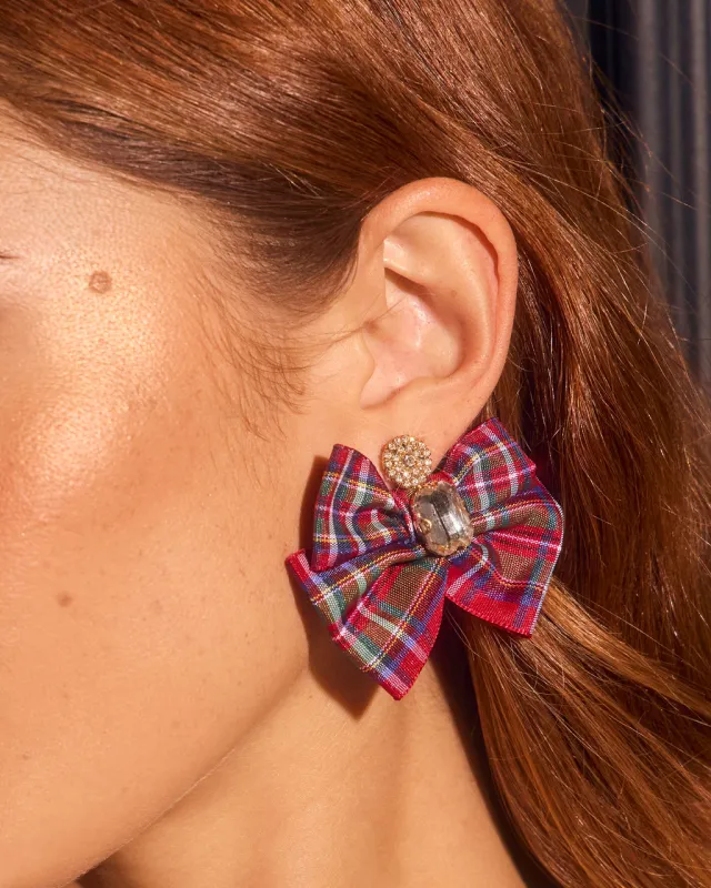 Honeyed Oak Plaid Bow Earrings sold by Vici