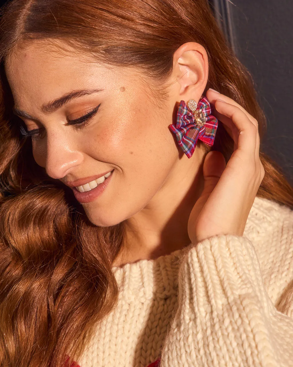 Honeyed Oak Plaid Bow Earrings sold by Vici product image thumbnail 3