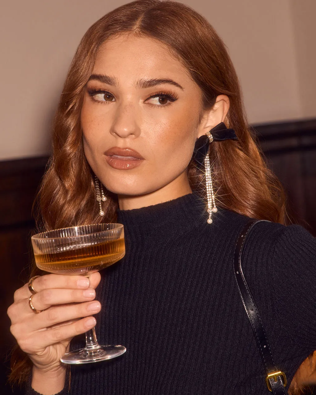 Darling Muse Velvet Bow Rhinestone Earrings sold by Vici product image thumbnail 3