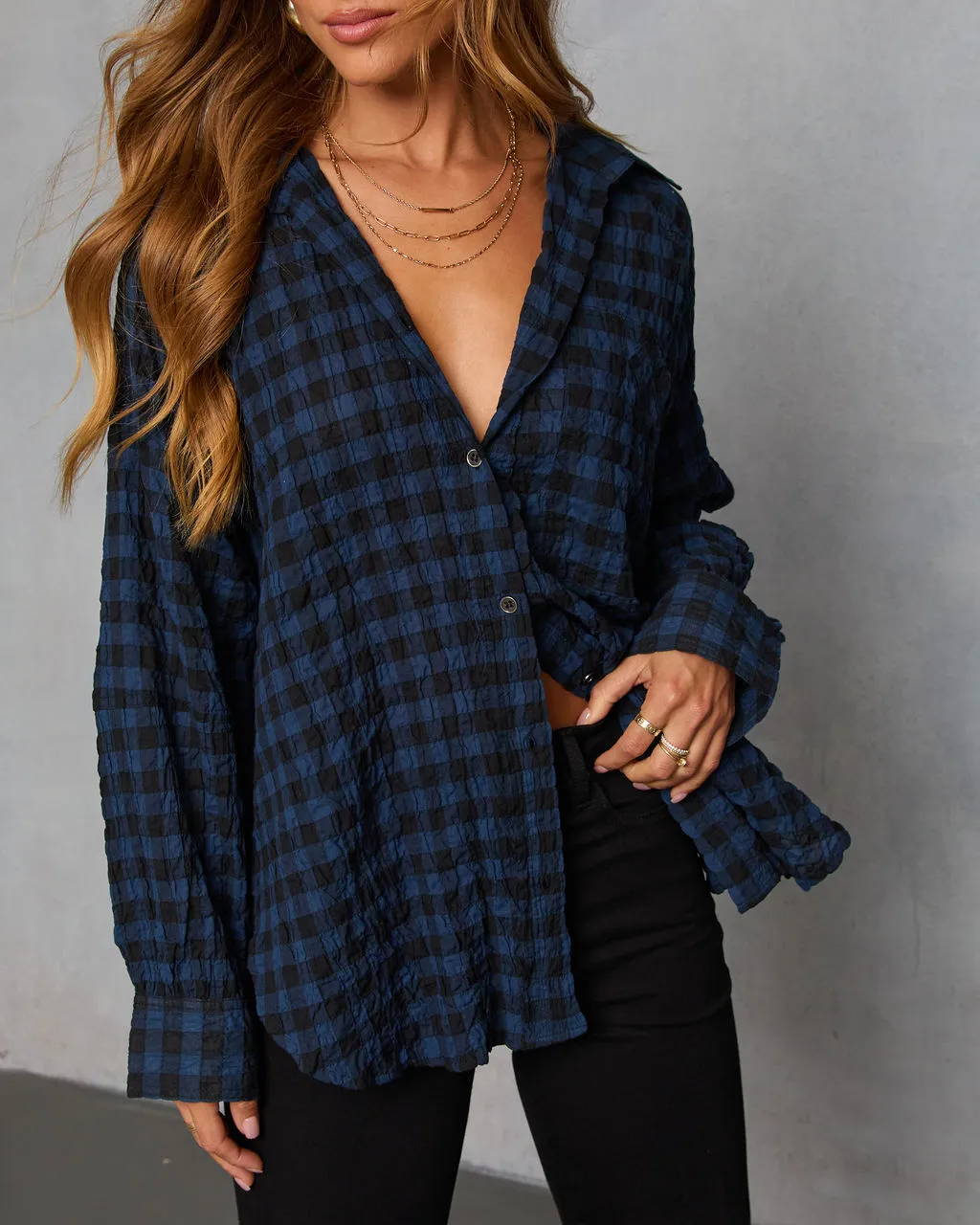 Keren Plaid Button Down Top sold by Vici