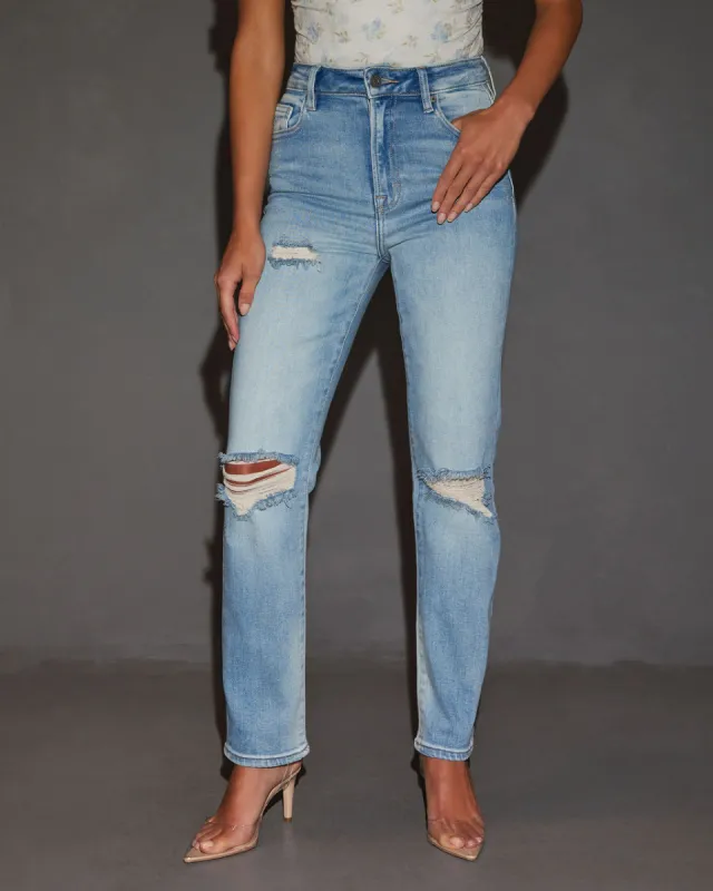 Polly Mid Rise Distressed Straight Leg Jeans sold by Vici