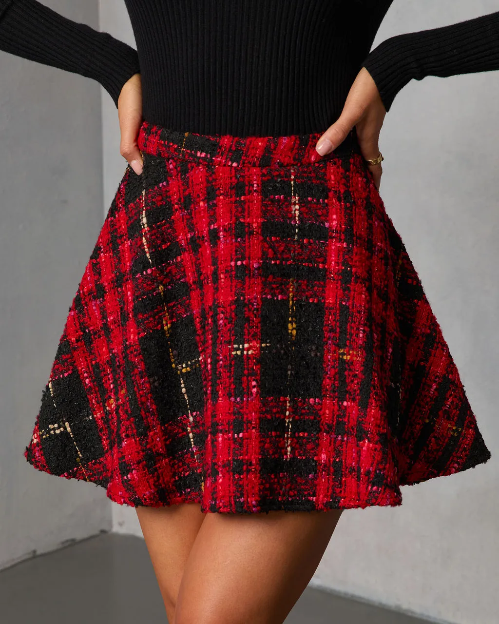 Fireside Manor Tweed Plaid Mini Skirt sold by Vici