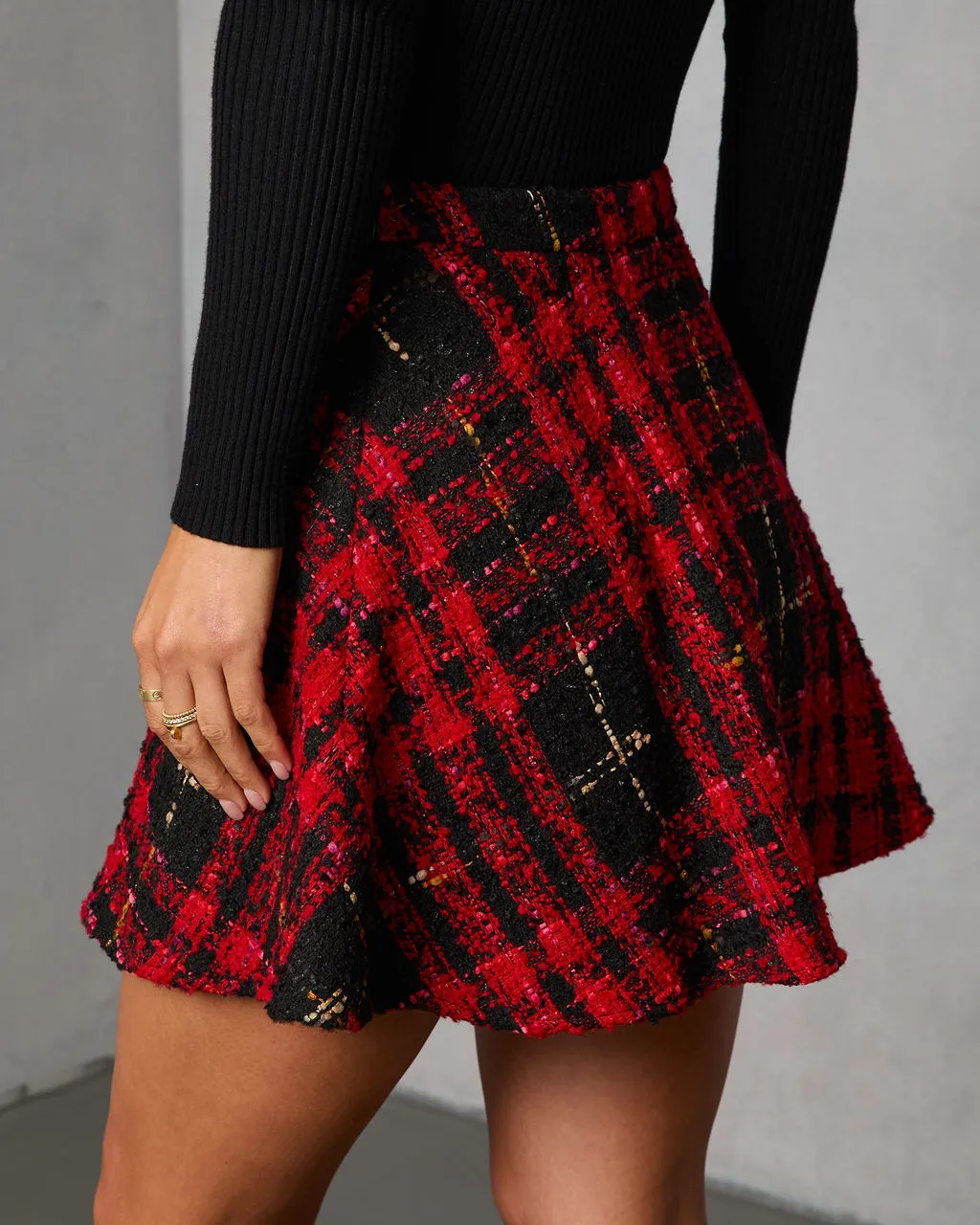 Fireside Manor Tweed Plaid Mini Skirt sold by Vici product image thumbnail 4