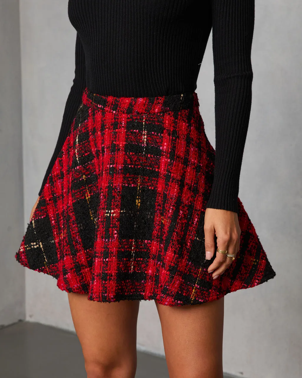Fireside Manor Tweed Plaid Mini Skirt sold by Vici product image thumbnail 3