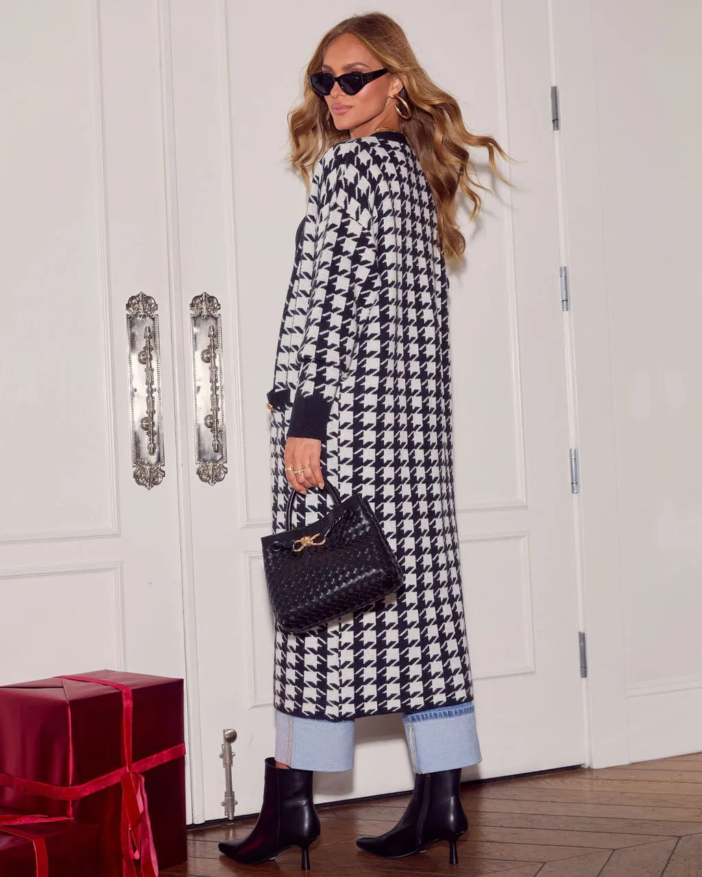 Chill Edit Houndstooth Longline Cardigan sold by Vici product image thumbnail 4