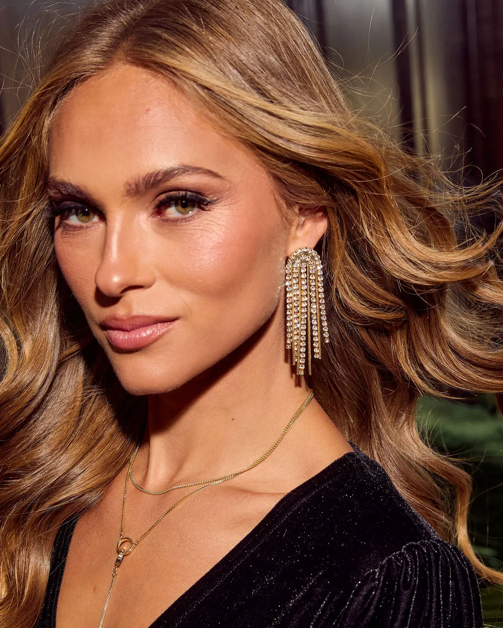 Arctic Muse Rhinestone Chandelier Earrings sold by Vici