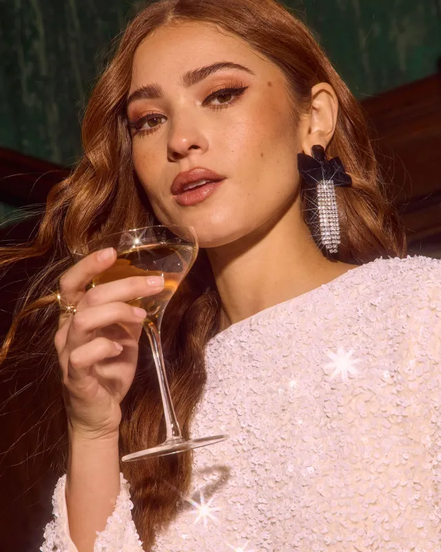 Levey Velvet Bow Chandelier Earrings sold by Vici