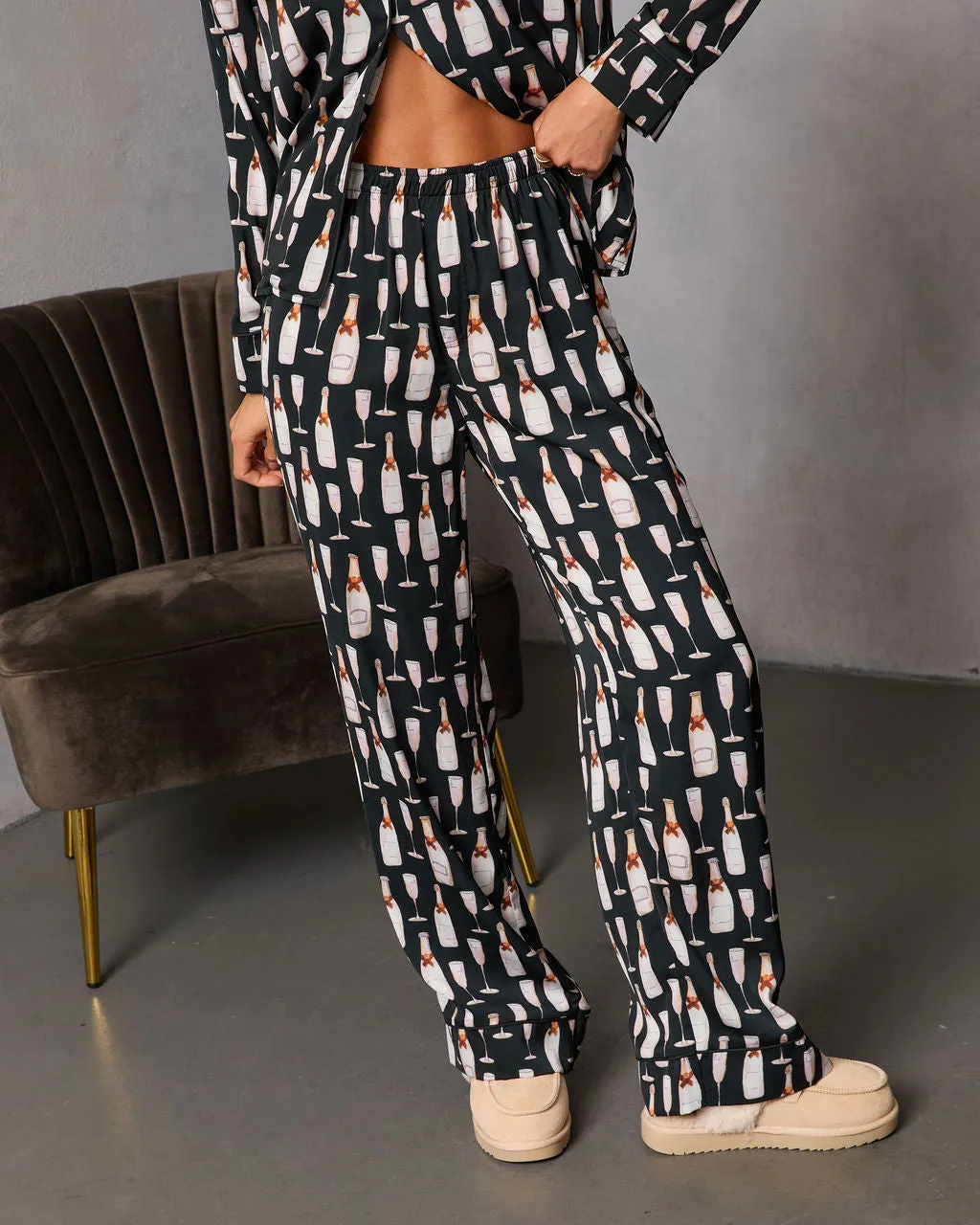 Toast Moments Champagne Print Satin Pajama Set sold by Vici product image thumbnail 5