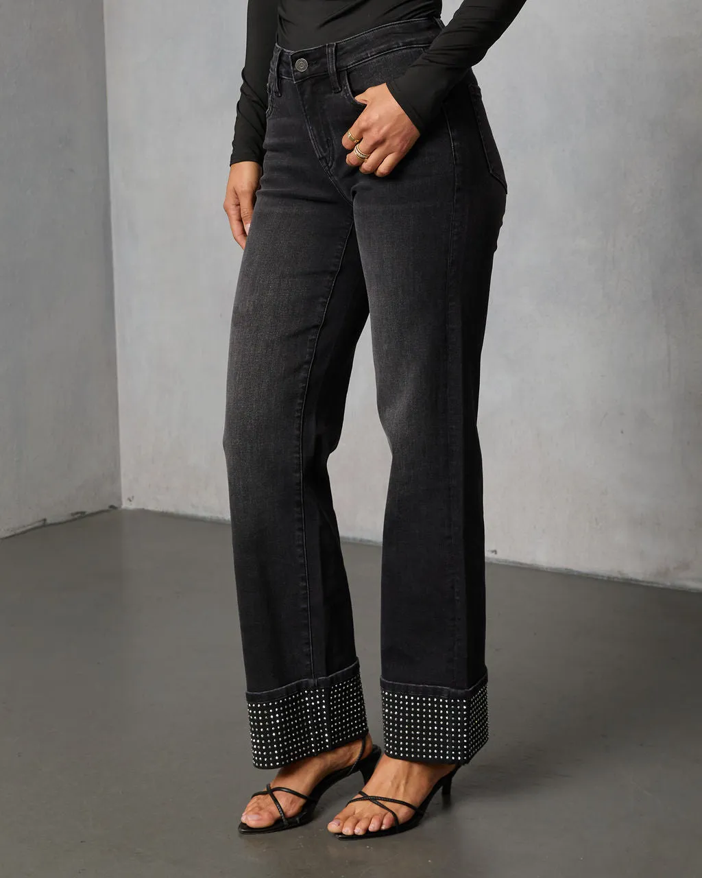 Elaniah Super Stretch Wide Leg Embellished Cuff Jeans sold by Vici product image thumbnail 3