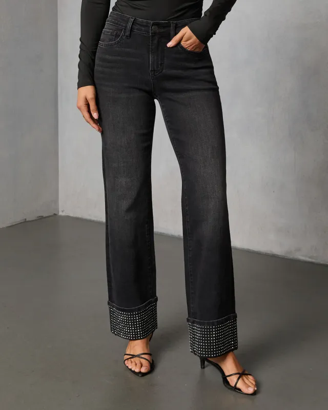 Elaniah Super Stretch Wide Leg Embellished Cuff Jeans sold by Vici