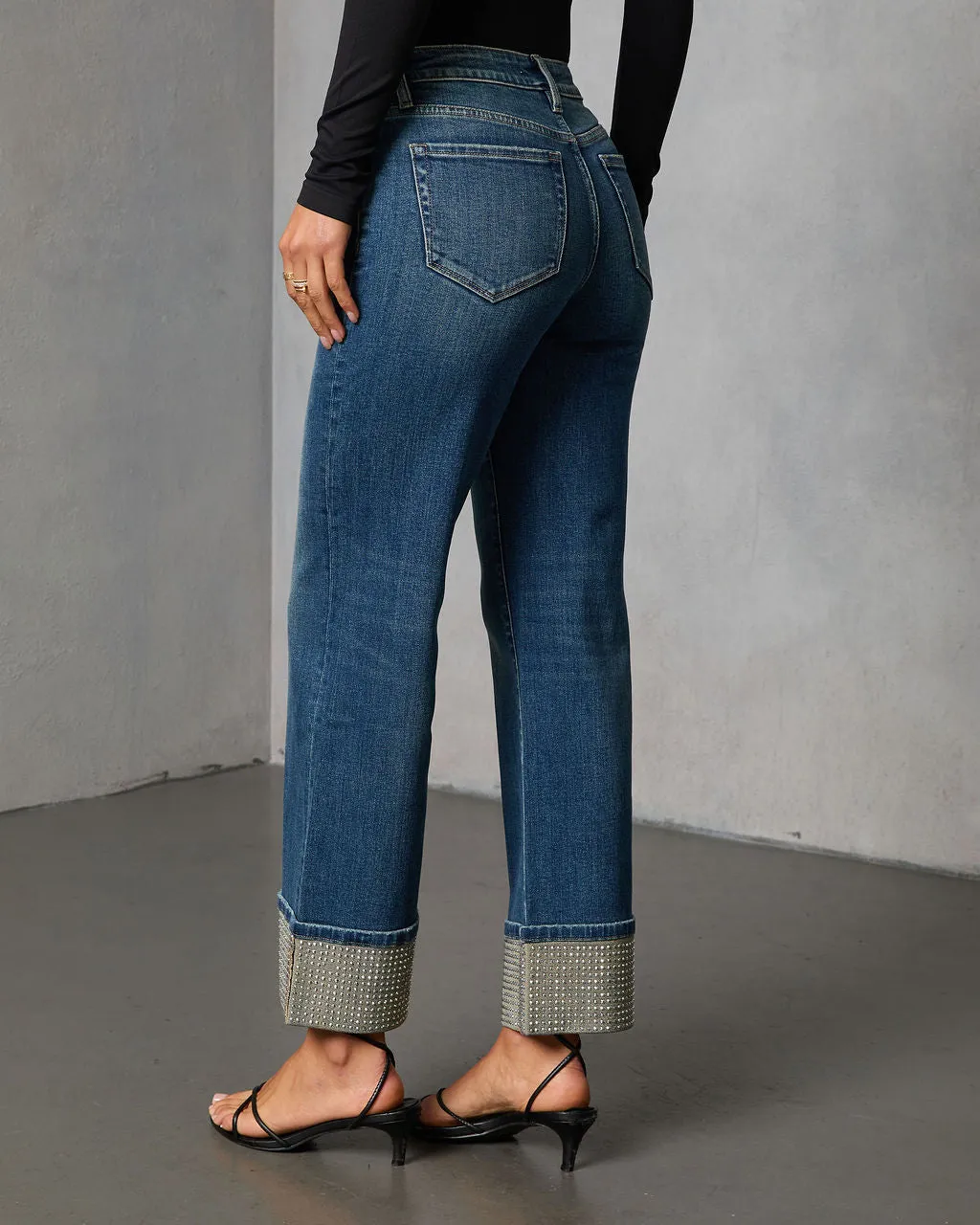 Sparkle Season Stretch Wide Leg Embellished Cuff Jeans sold by Vici product image thumbnail 4