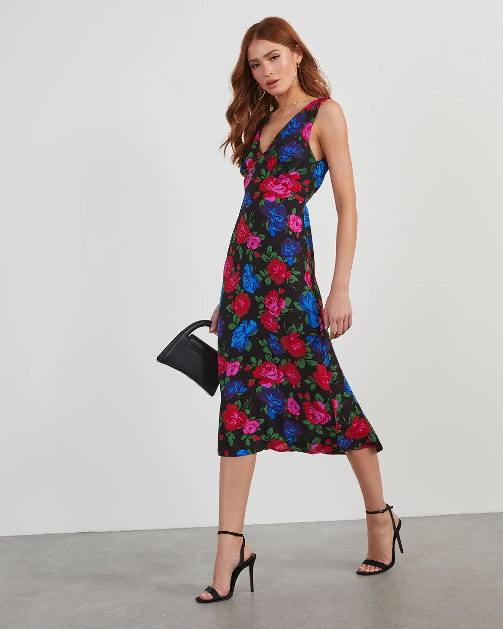 Robbie Satin Floral Midi Dress sold by Vici