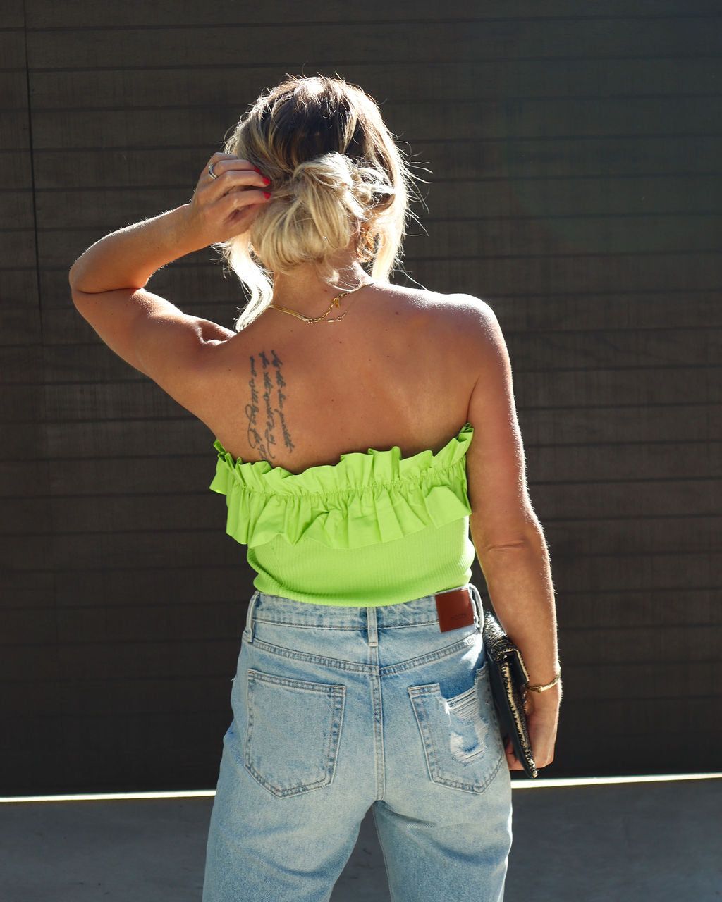 Tropicana Ribbed Ruffle Trim Strapless Top - Lime - FINAL SALE sold by Vici product image thumbnail 2