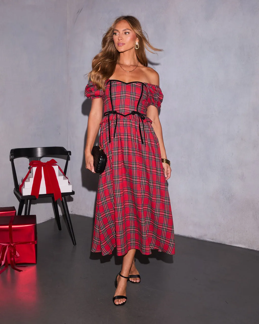 Peppermint Wishes Plaid Maxi Dress sold by Vici product image thumbnail 5