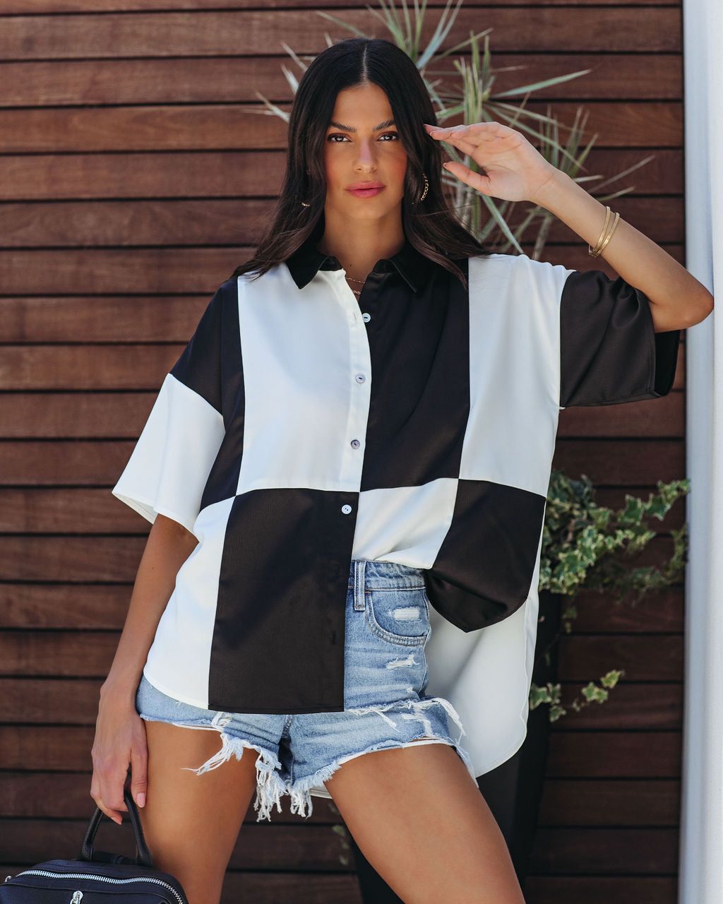 Fenella Colorblock Button Down Top - Black Combo - SALE sold by Vici product image thumbnail 7