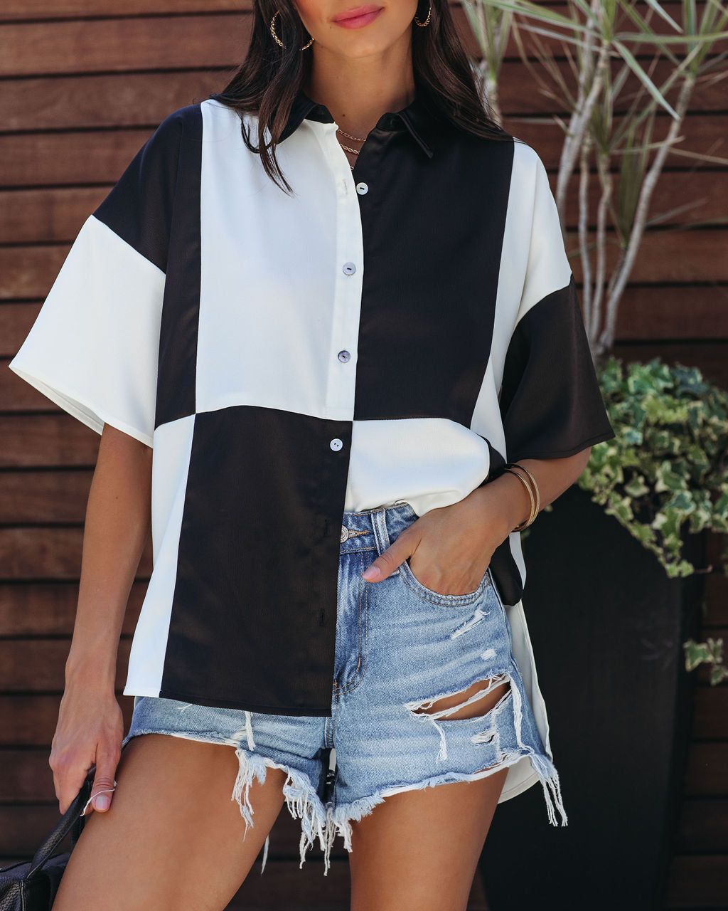 Fenella Colorblock Button Down Top - Black Combo - SALE sold by Vici product image thumbnail 8