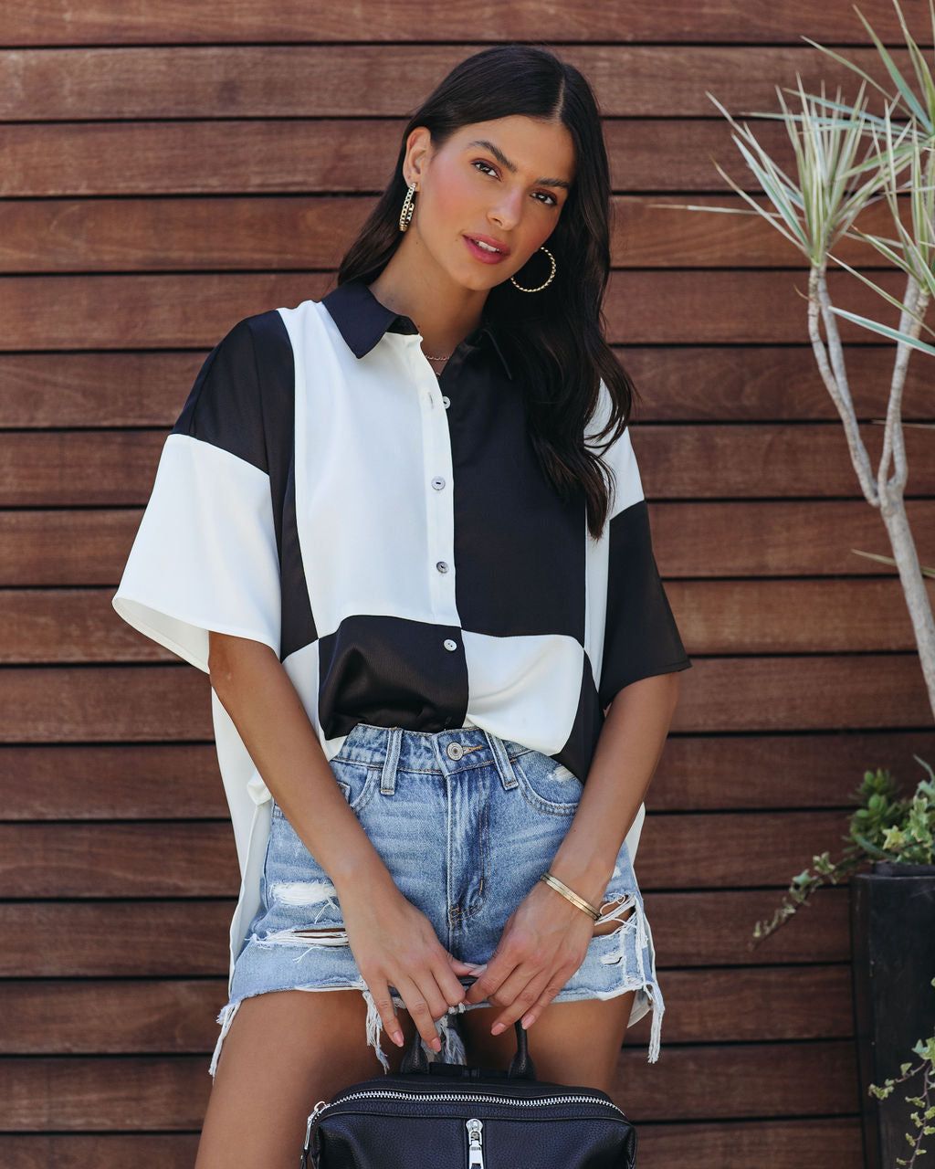 Fenella Colorblock Button Down Top - Black Combo - SALE sold by Vici product image thumbnail 5