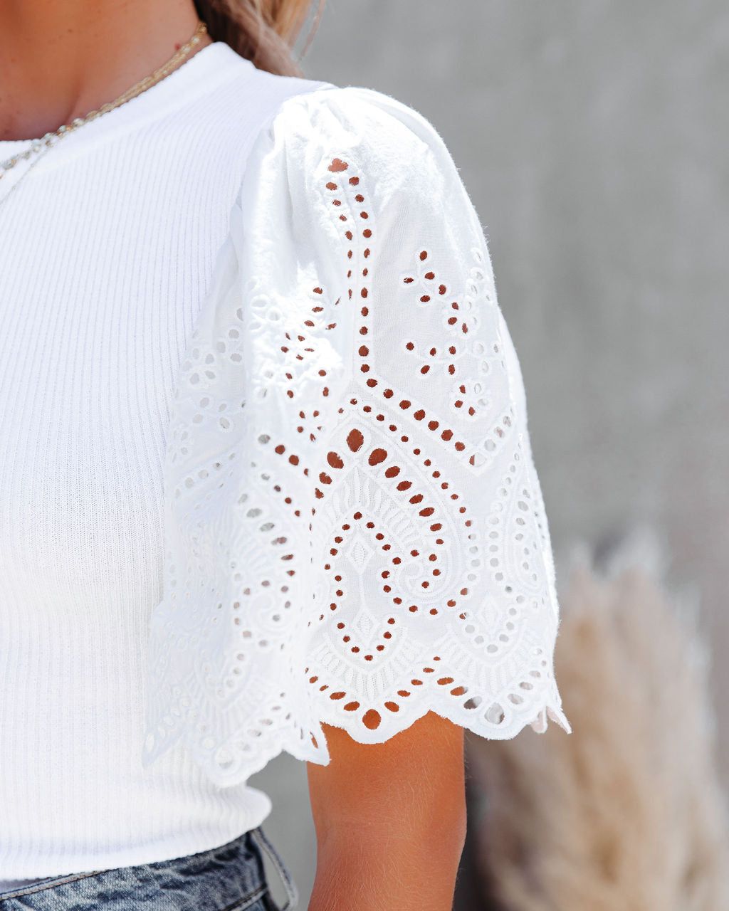 Ronalda Eyelet Sleeve Ribbed Knit Top sold by Vici product image thumbnail 4
