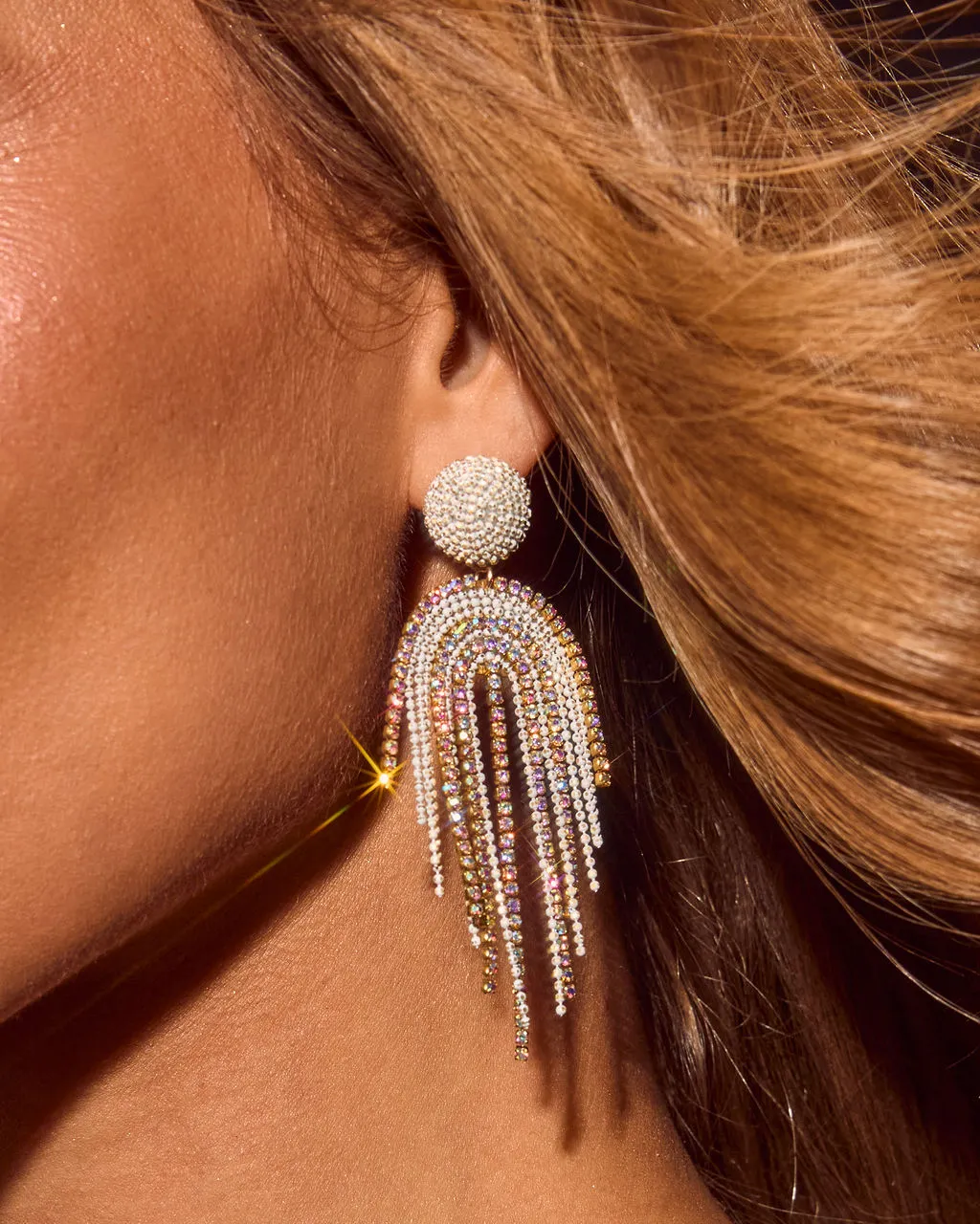 Echo Light Rhinestone Chandelier Earrings sold by Vici