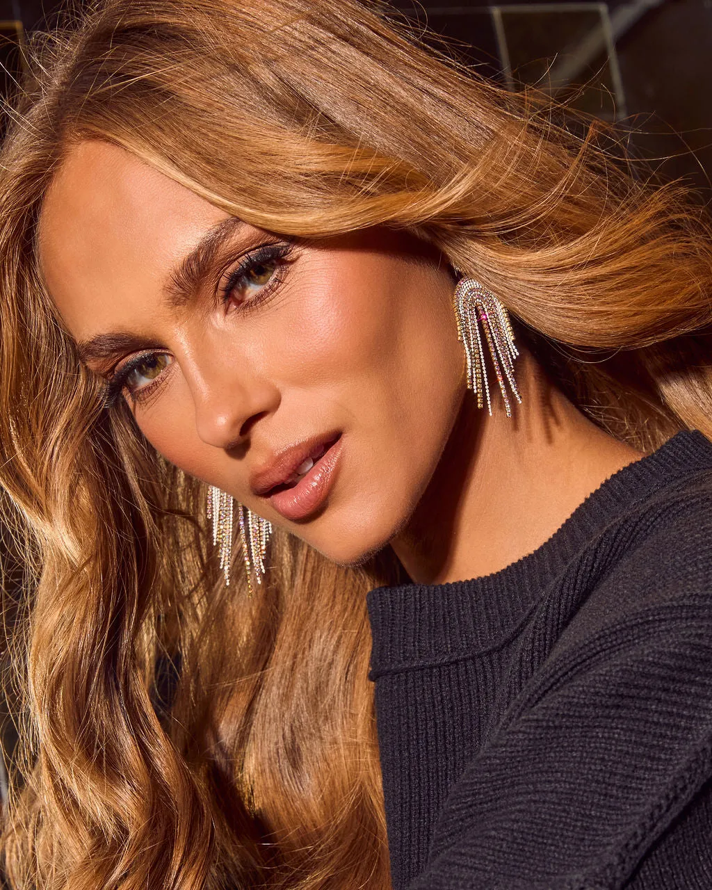 Echo Light Rhinestone Chandelier Earrings sold by Vici product image thumbnail 4