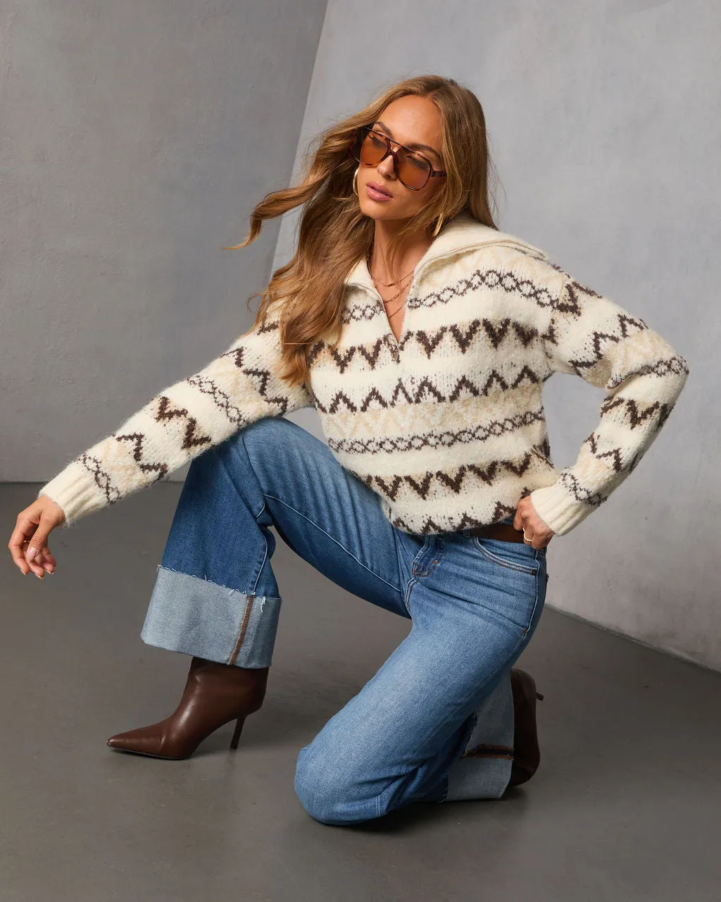 Maple Moon Knit Quarter Zip Print Sweater sold by Vici product image thumbnail 5