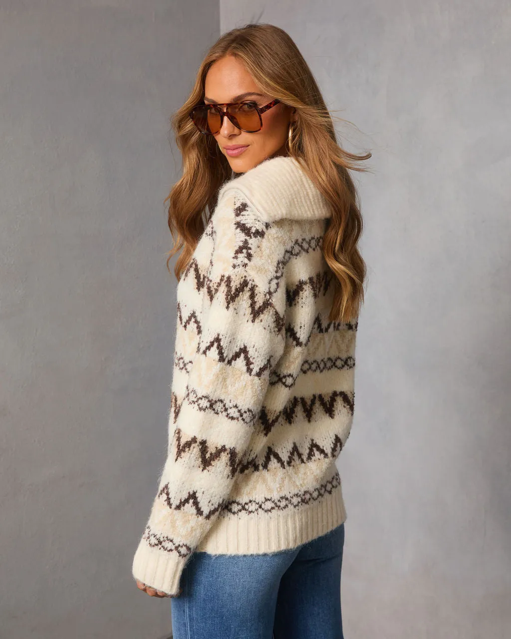 Maple Moon Knit Quarter Zip Print Sweater sold by Vici product image thumbnail 4