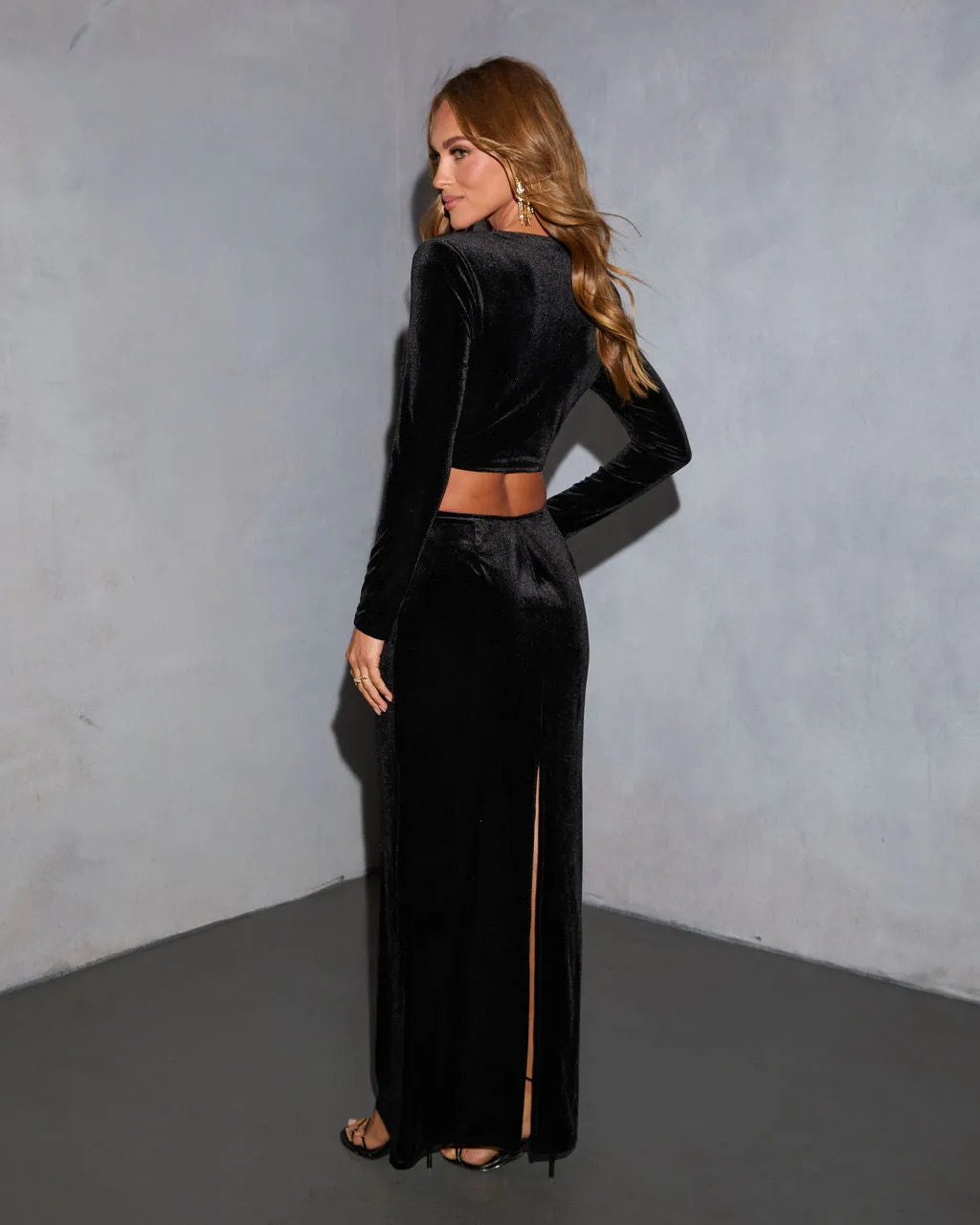 Midnight Aura Velvet Cut Out Maxi Dress sold by Vici product image thumbnail 4