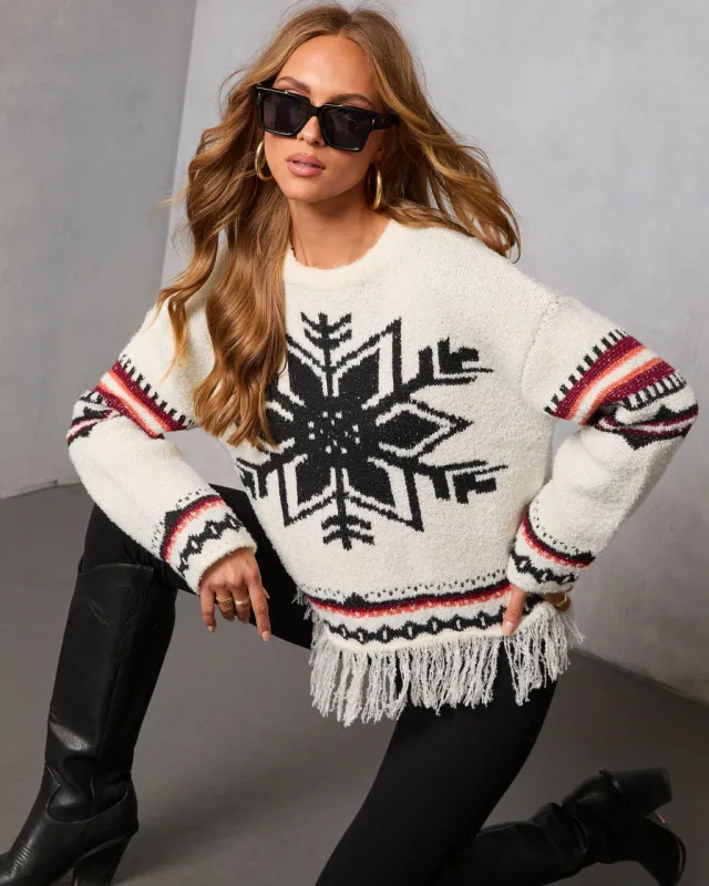 Dreval Fringe Snowflake Fair Isle Sweater sold by Vici