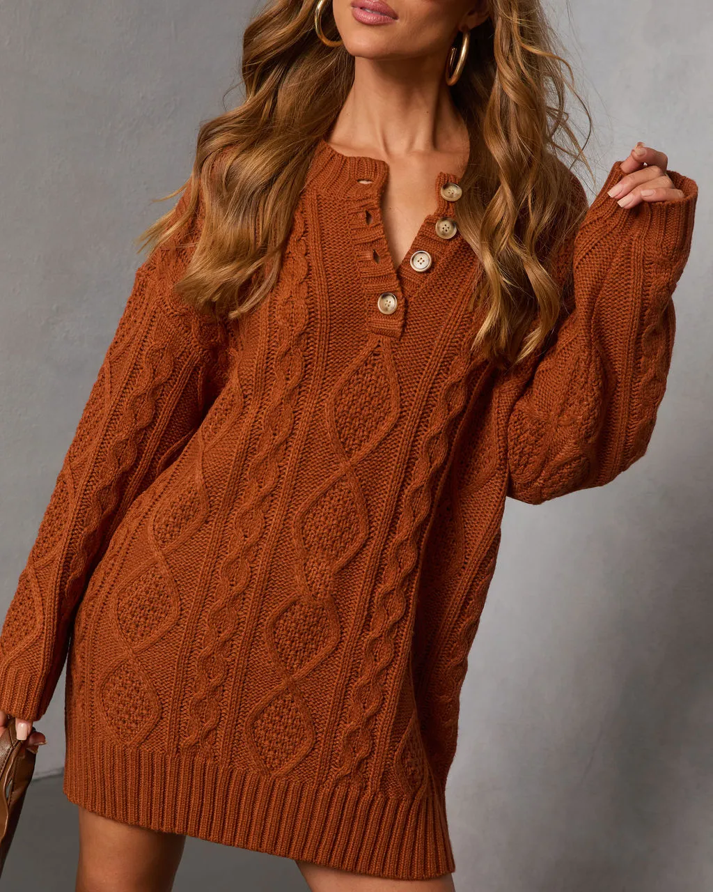 Hot Cider Cable Knit Mini Sweater Dress sold by Vici product image thumbnail 5