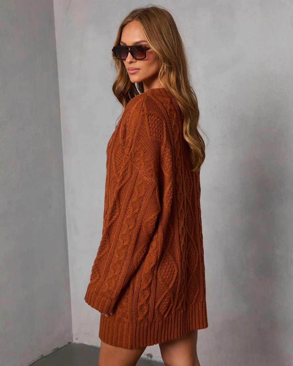 Hot Cider Cable Knit Mini Sweater Dress sold by Vici product image thumbnail 4