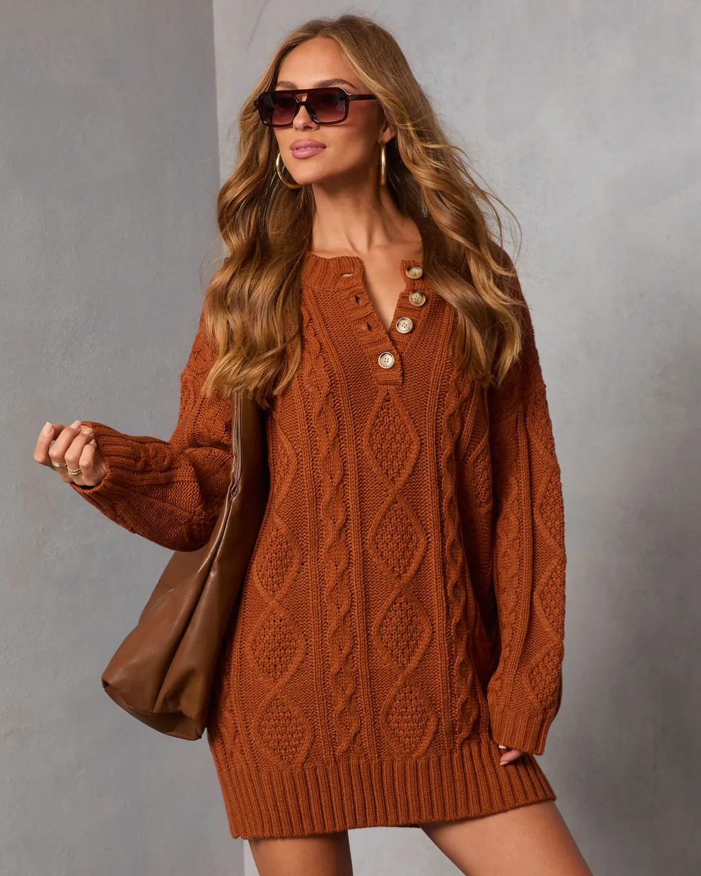 Hot Cider Cable Knit Mini Sweater Dress sold by Vici product image thumbnail 2