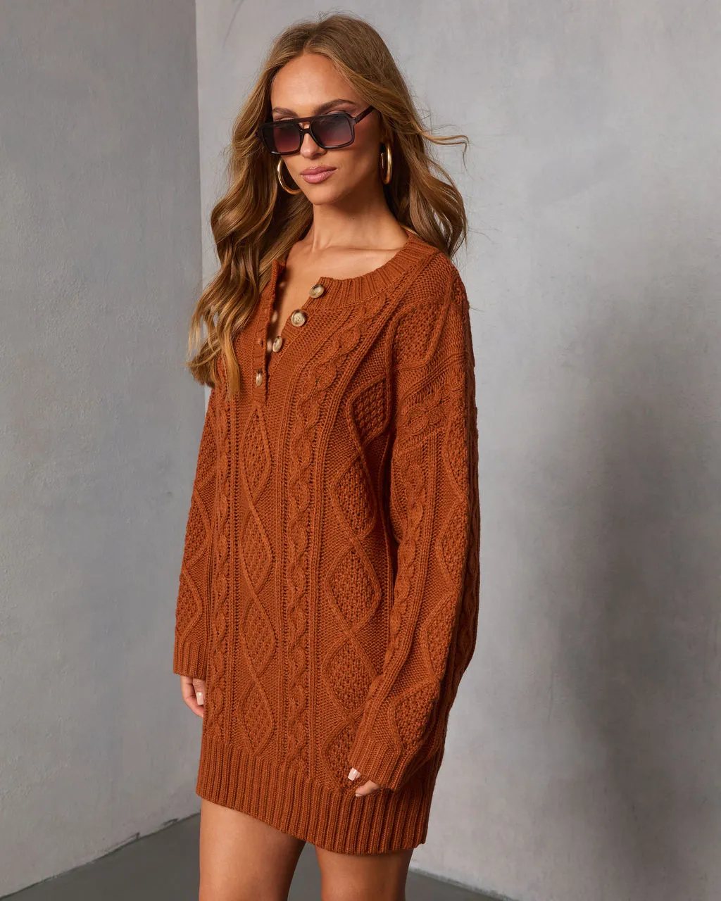 Hot Cider Cable Knit Mini Sweater Dress sold by Vici product image thumbnail 3