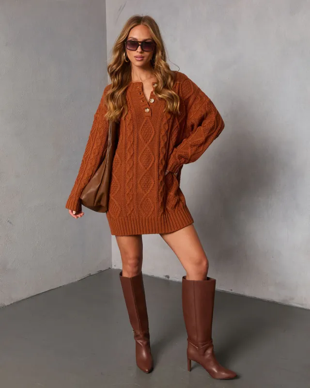 Hot Cider Cable Knit Mini Sweater Dress sold by Vici